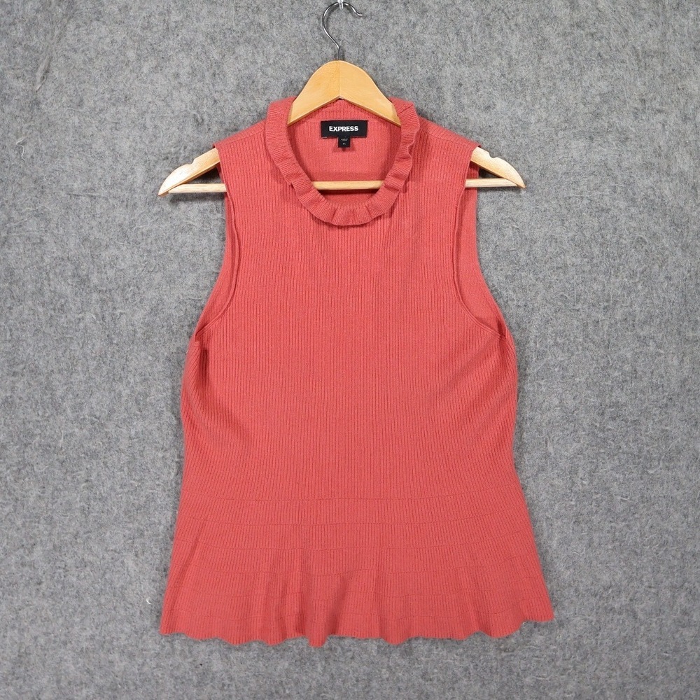 Express Peplum Tank Top Womens XL Pink Excellent Ruffle Neck Ribbed Knit 1547